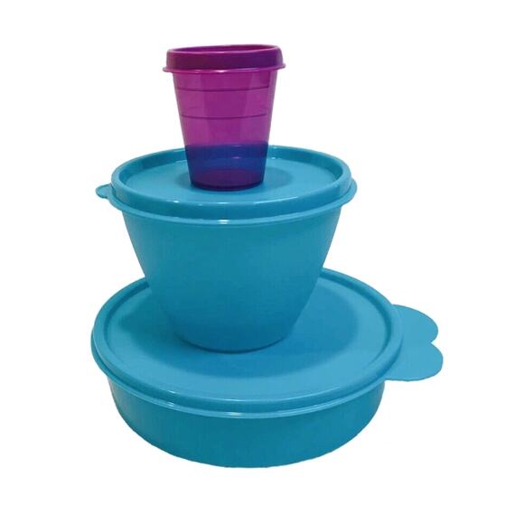 Tupperware Bowls With Lids Set New Midget Refrigerator Big Wonder Purple Blue - Picture 1 of 5